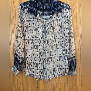 Liverpool Sheer LS Blouse in Blue and White